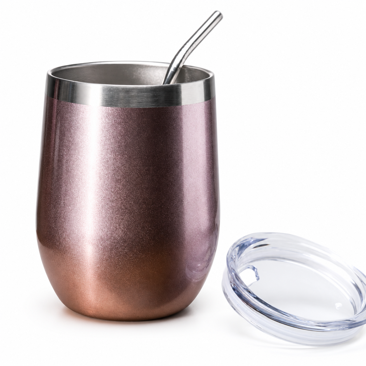 Rose gold copper insulated double-wall wine tumbler with lid from Elegant Entertainer Cocktail Gift Set