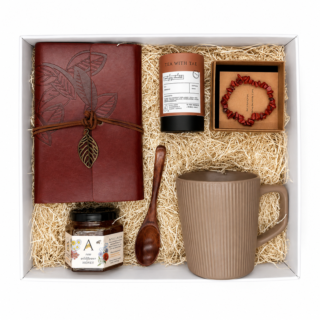 Gathering Your Thoughts Gift Box - Mindfulness Set with Tea, Honey, Ceramic Mug and Journal