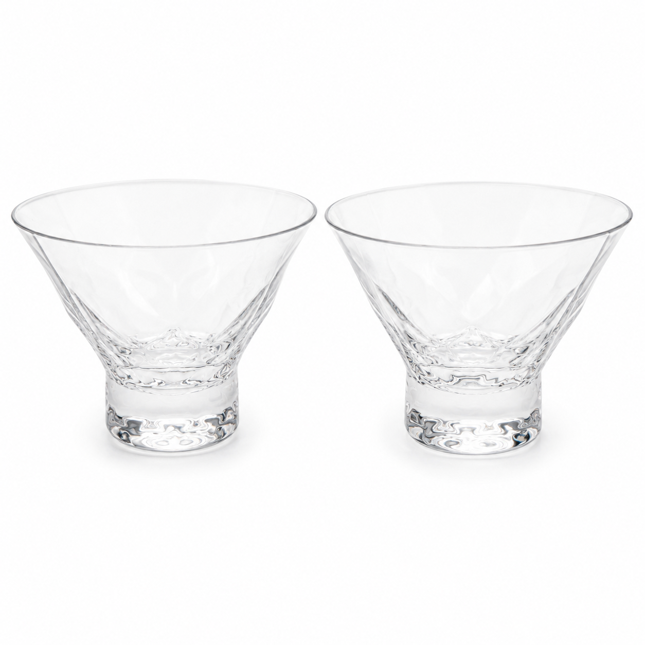 Two clear crystal Viski Gem martini glasses included in The Nightcap Celara Reserve Edition