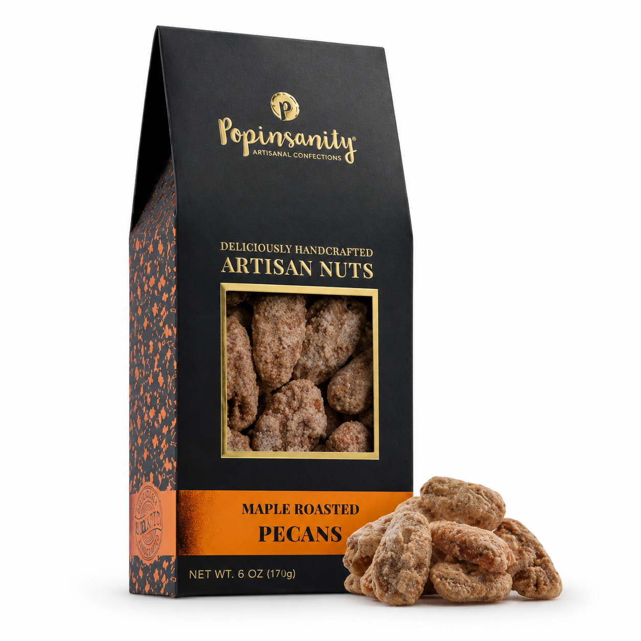 Popinsanity Popcorn & Confections - Gourmet Maple Roasted Pecans, 6oz