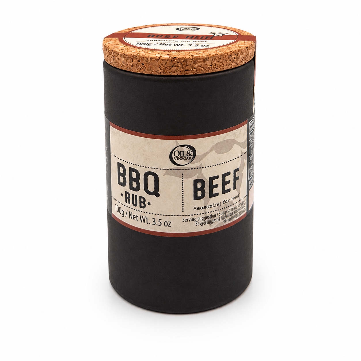 Oil and Vinegar Beef BBQ rub canister included in Smoke Oak BBQ Essentials Gift Set