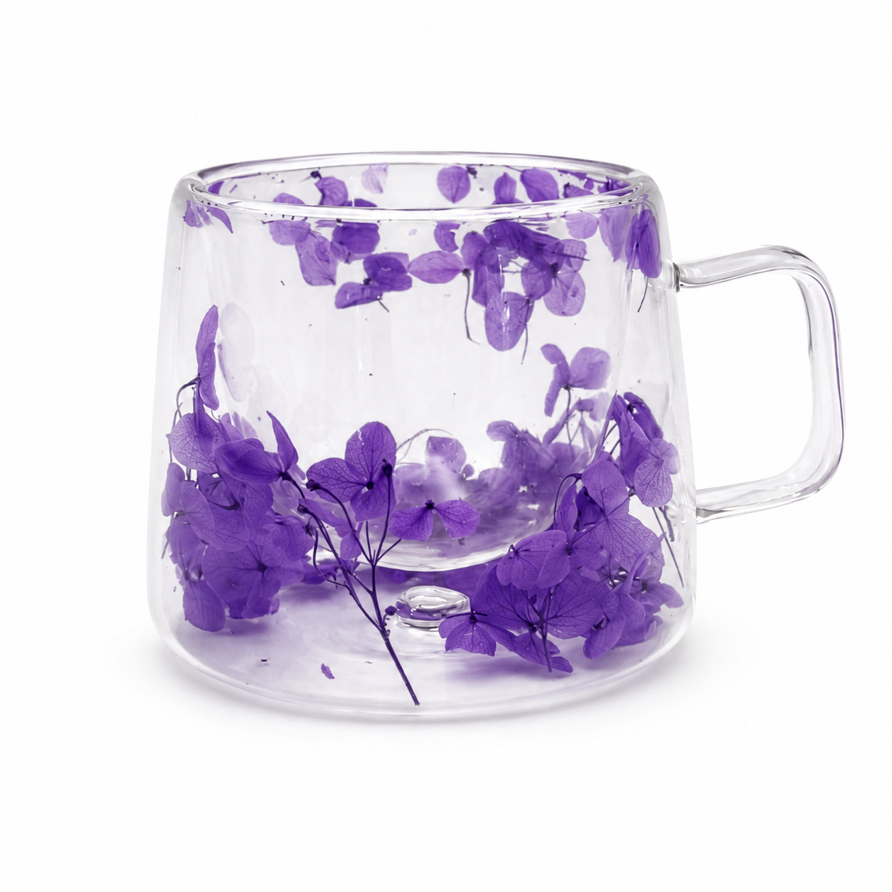 Purple floral glass mug included in Lavender Mini gift set