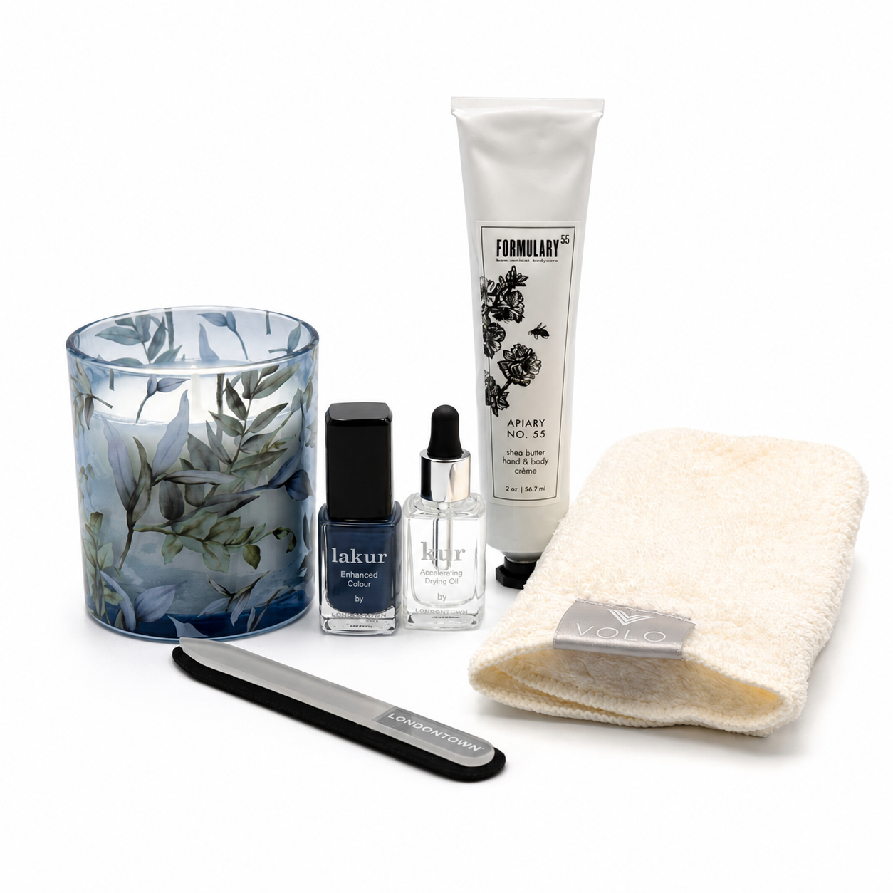 Blue Velvet Hand & Nail Retreat - Product Contents Displayed