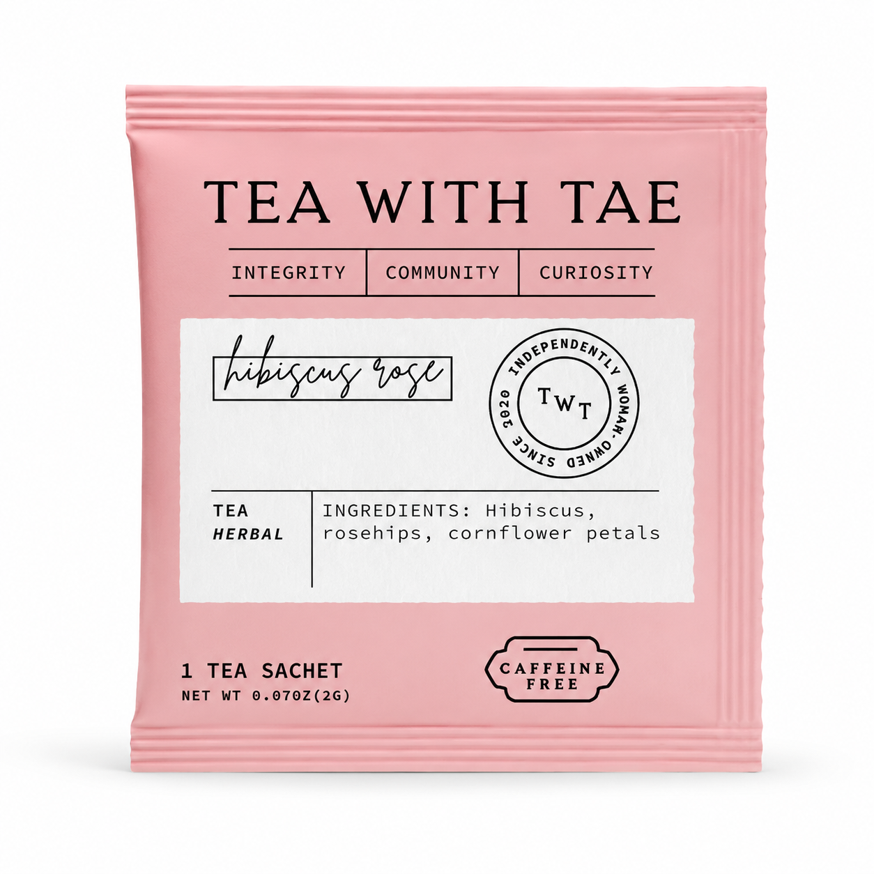 Tea With Tae Hibiscus Rose Herbal Tea sachet decaf included in Tea and Tint Mini gift set