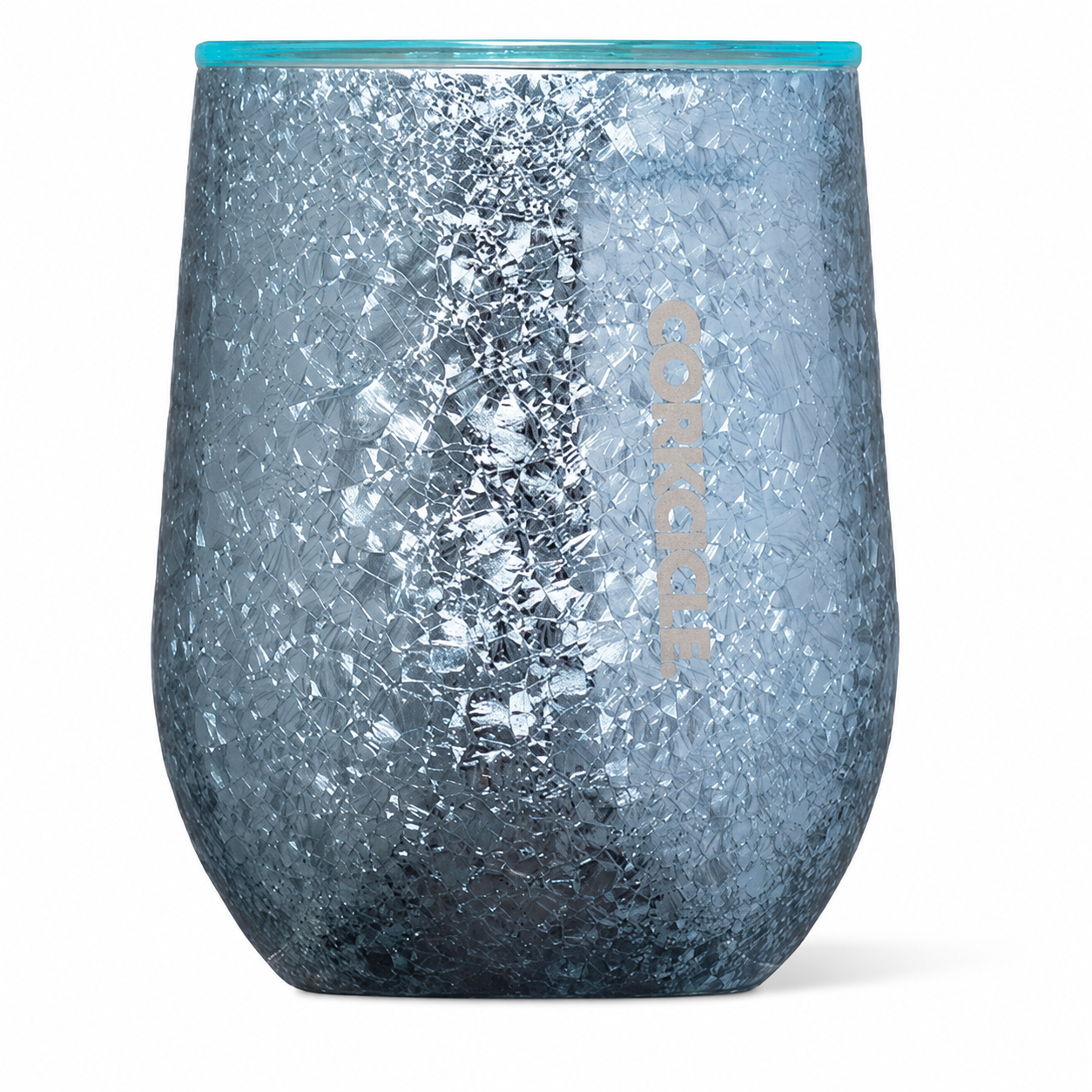 Blue glitter insulated stemless wine tumbler included in Luxe Blue Velvet Hand and Nail Retreat Box