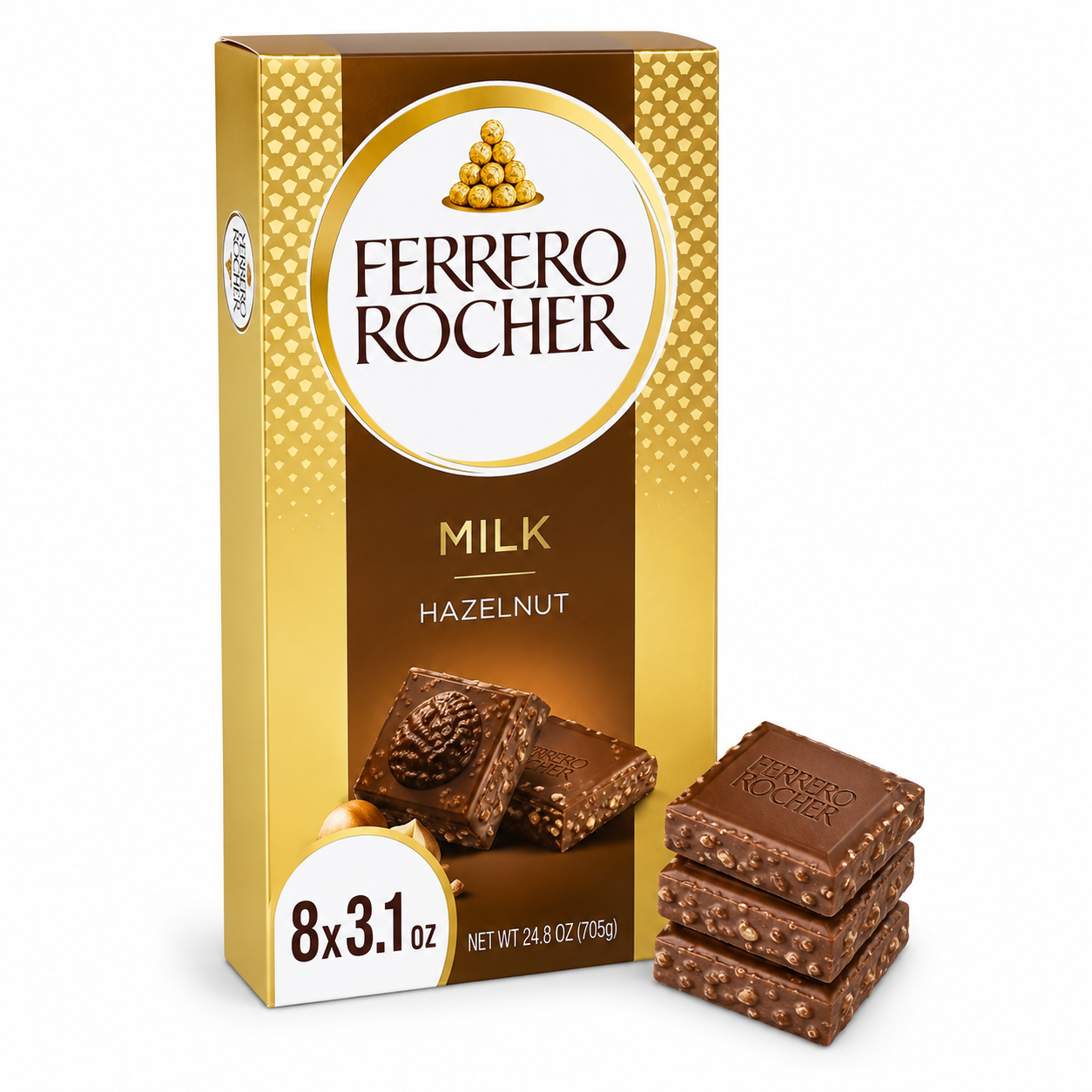 Ferrero Rocher Premium Chocolate Bar - Milk Chocolate with Hazelnut Filling