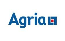 The logo of Agria, a company name in blue text with a small red and blue geometric symbol to the right.