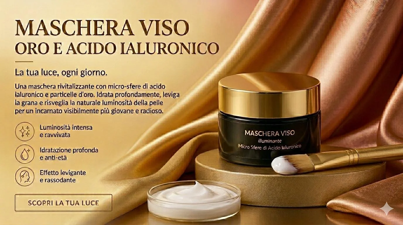 Maschera viso illuminante con microsfere di acido ialuronico