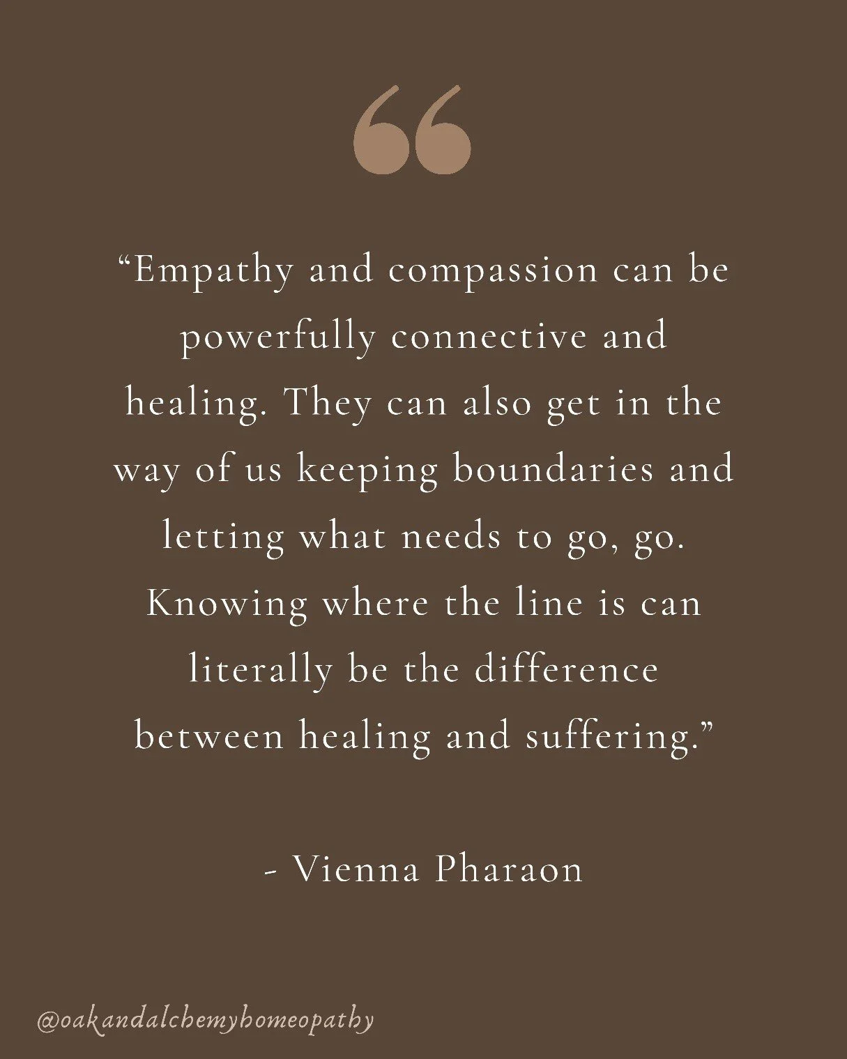 Inspirational quote on a brown background about empathy, compassion, and boundaries, attributed to Vienna Pharaon.