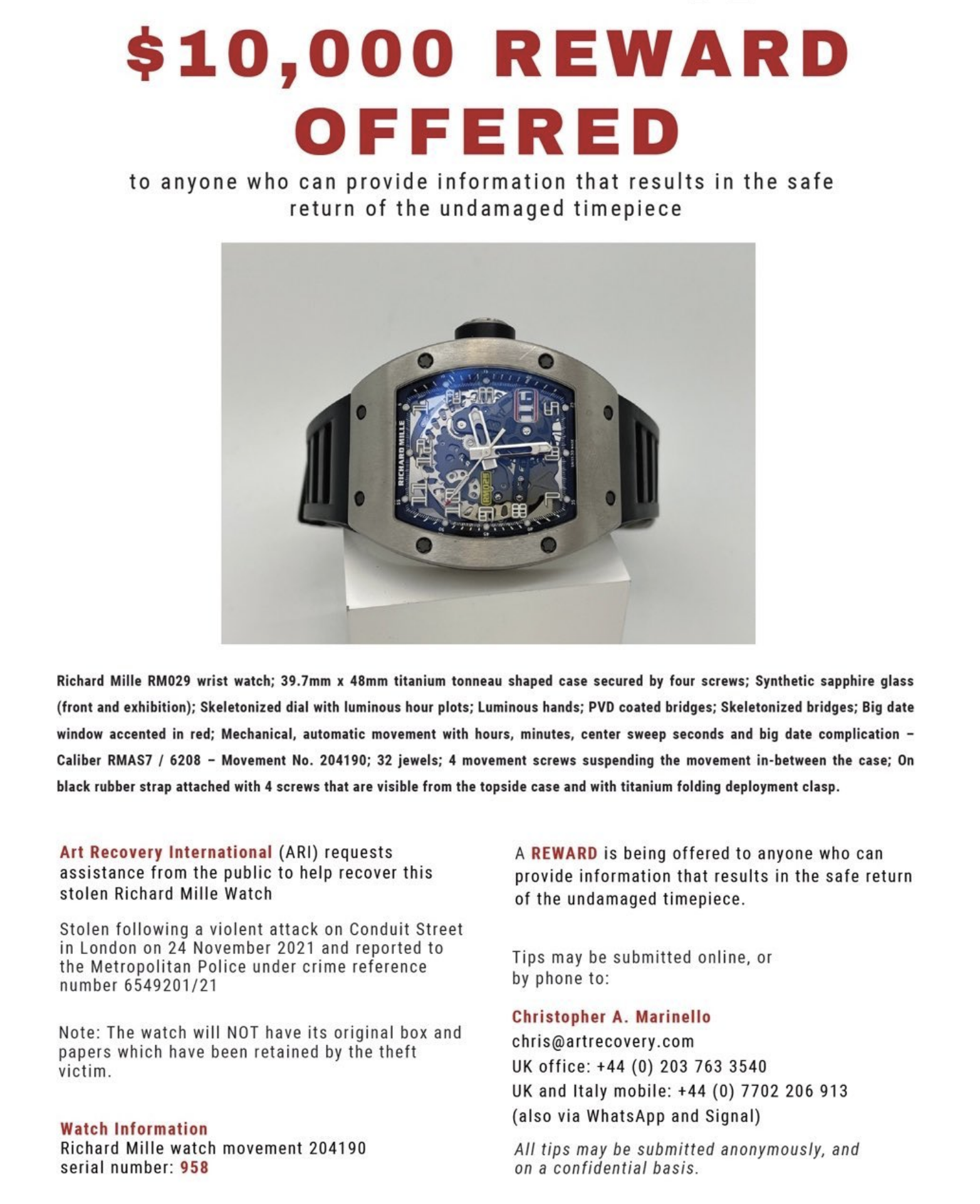 Richard Mille RM029 wristwatch