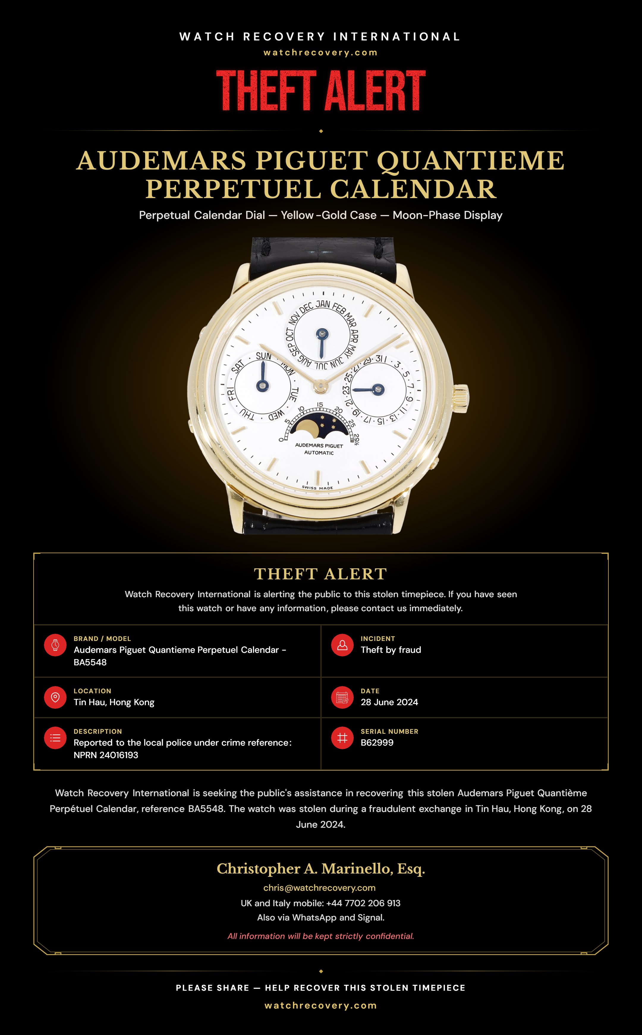 Audemars Piguet Quantième Perpétuel Calendar - Tin Hau, Hong Kong | Theft Alert
