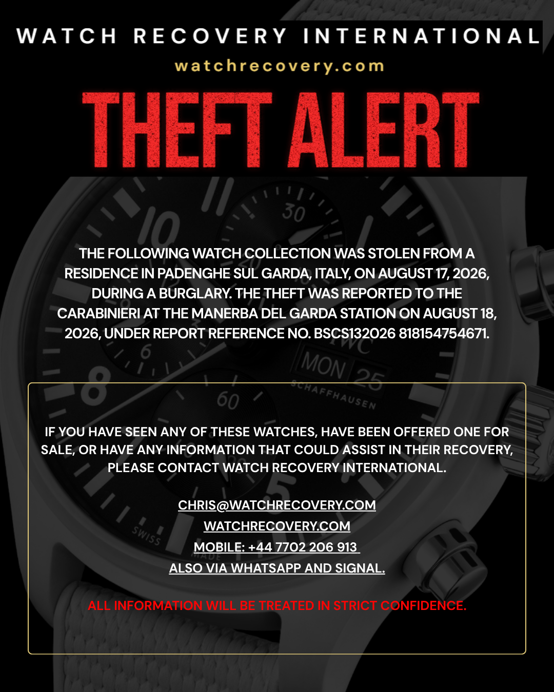 Watch Collection Padenghe sul Garda, Italy | Theft Alert