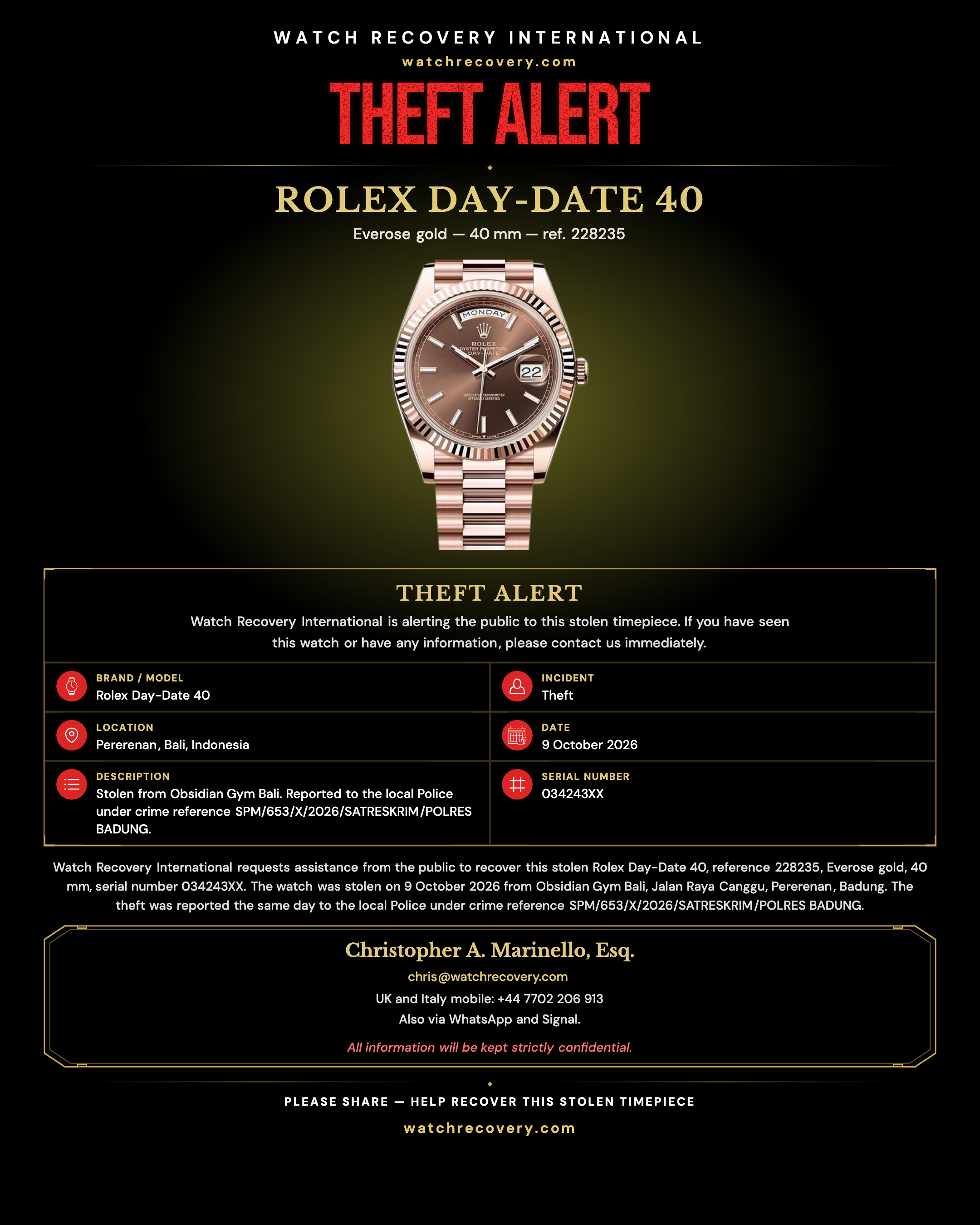 Rolex Day-Date 40 Everose Gold | Theft Alert