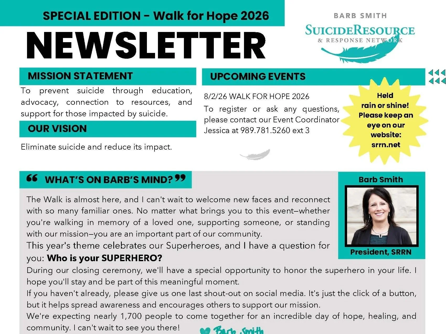 Special Edition - Walk for Hope Newsletter