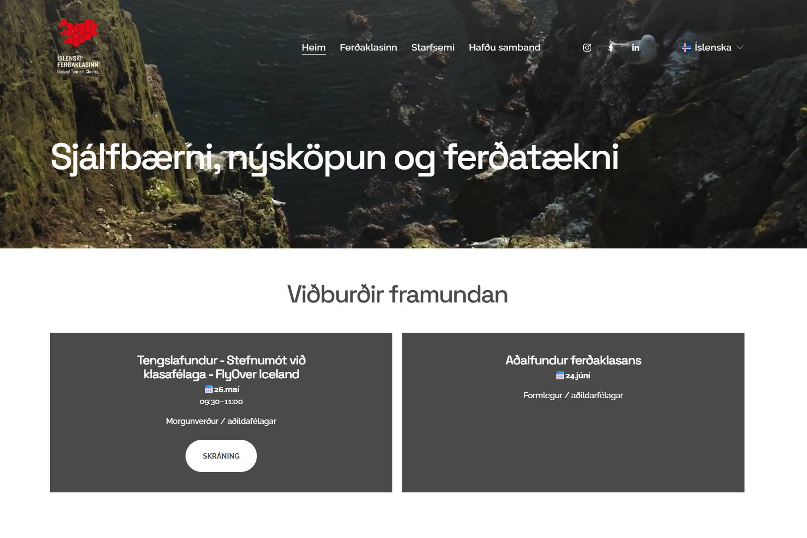 Heimasíða fyrir Íslenska Ferðaklasann - vefur færður frá wordpress yfir í squarespace