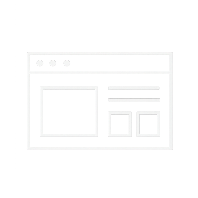 A grayscale illustration of a computer screen displaying a web browser with interface elements, including windows, buttons, and bars, against a black background.