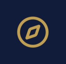 Symbole doré d'une flèche pointant vers la droite à l'intérieur d'un cercle sur fond bleu foncé.