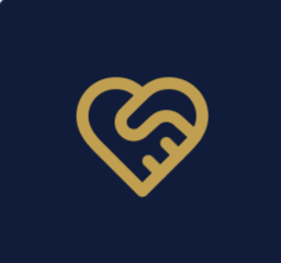 Logo d'un cœur stylisé en or foncé sur un fond bleu foncé.
