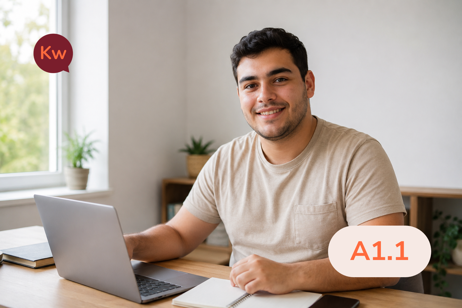 Imagen ilustrativa de un estudiante en un curso online de alemán A1.1 con KANNwerk.