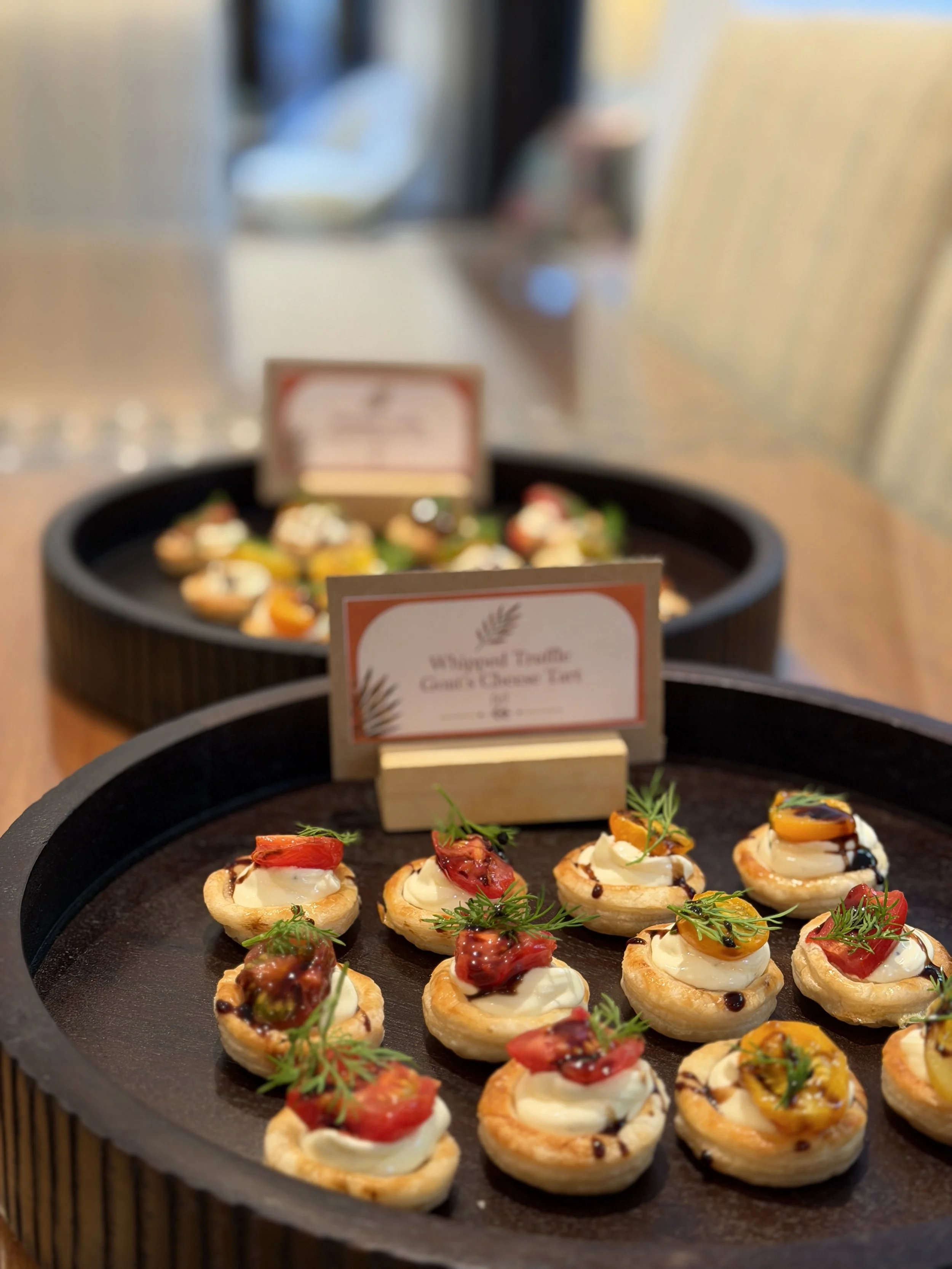 Cocktail events including canapés, substantials and desserts.