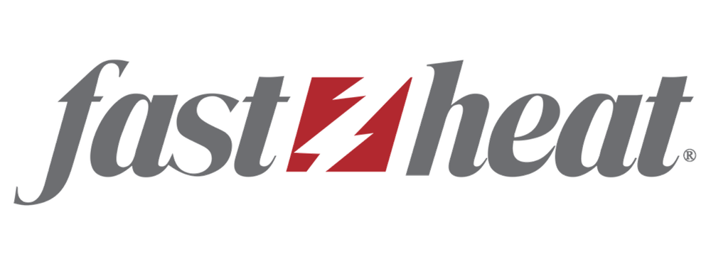 Logotipo de Fast Heat en colores gris, rojo y negro con un relámpago en el centro.