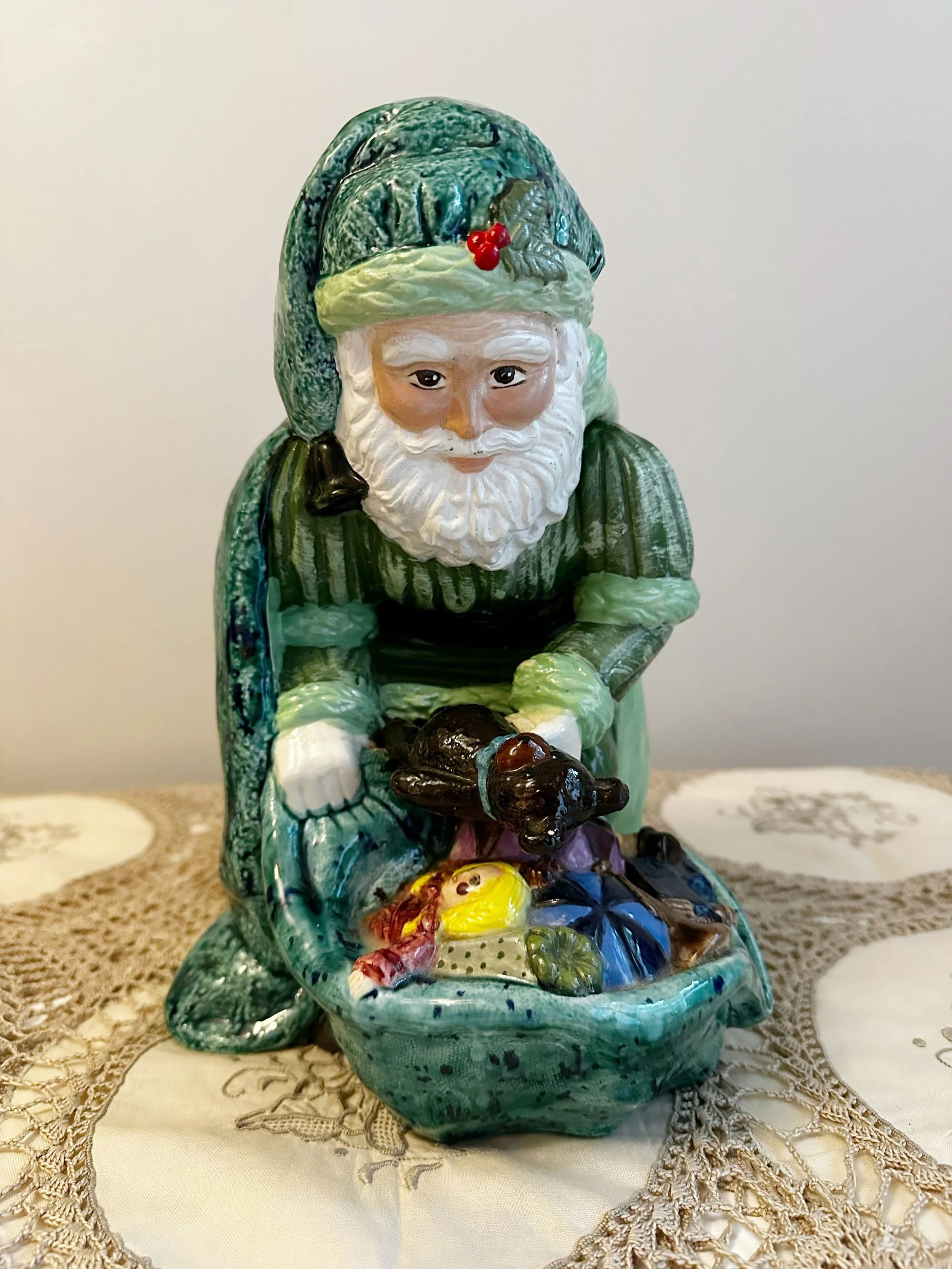 Vintage Hand-painted Ceramic Santa With Toys
