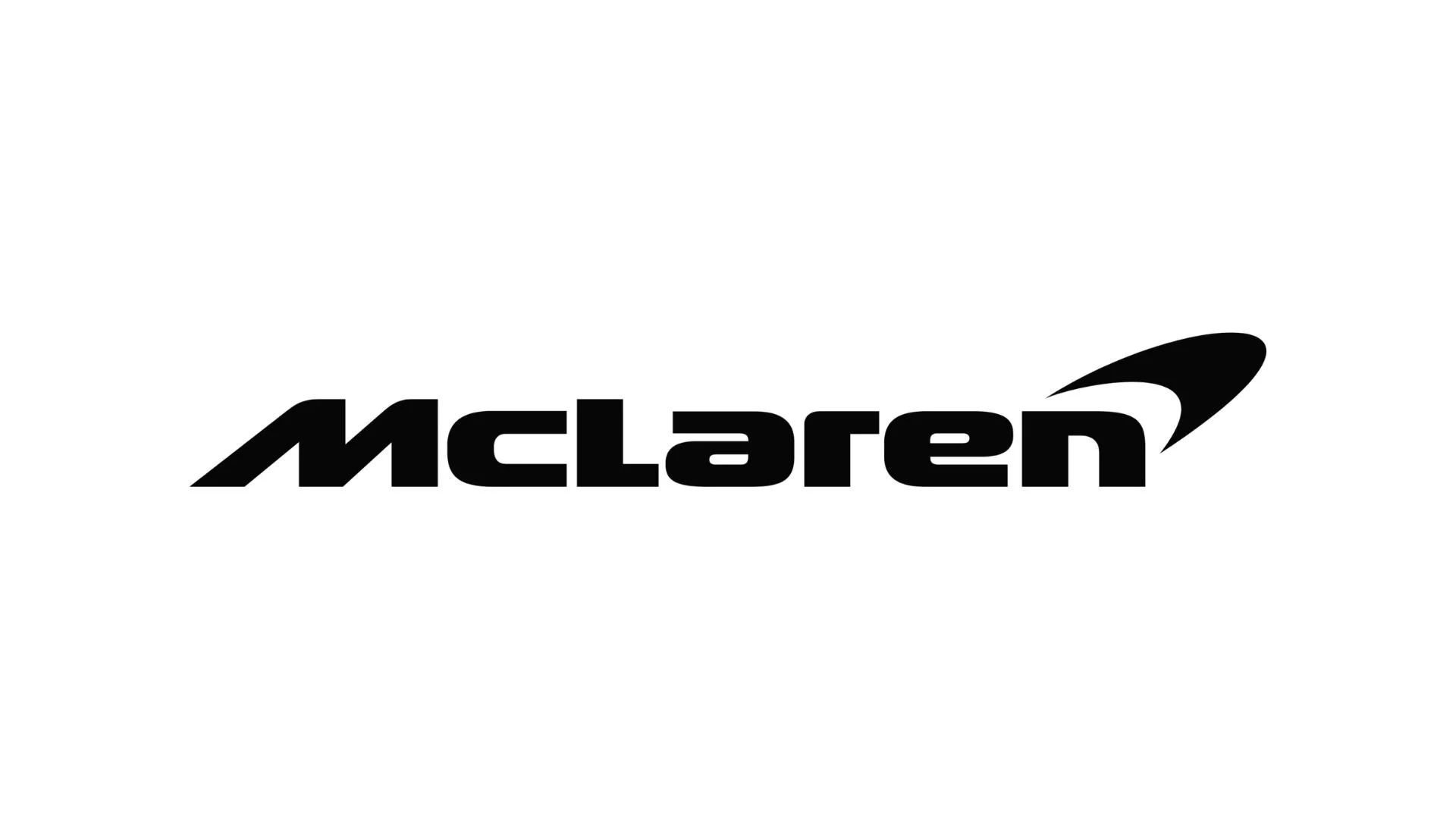 Schwarzes McLaren-Logo auf weißem Hintergrund.