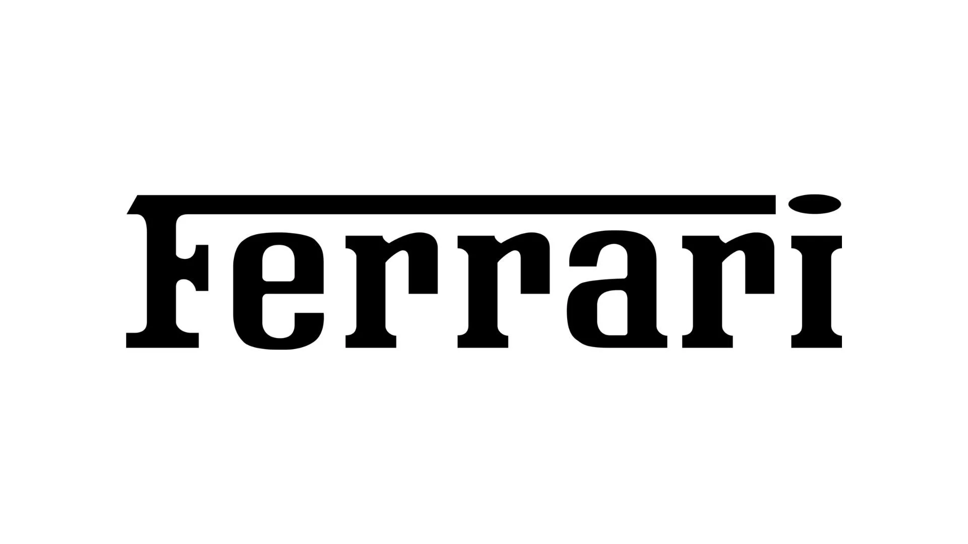 Das Wort 'Ferrari' in schwarzer Schrift mit einem schwarzen Unterstrich auf weißem Hintergrund.