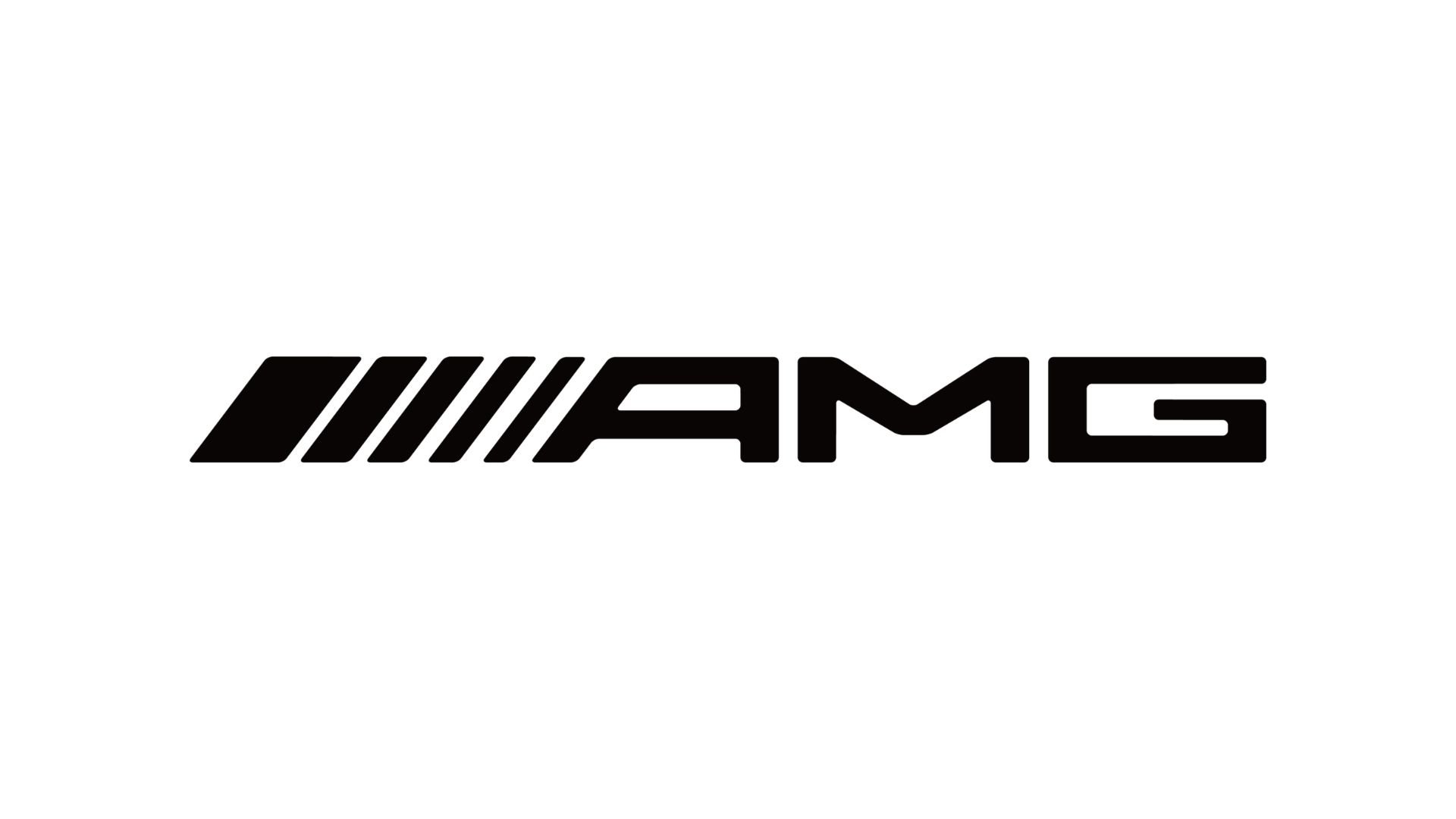 Das Logo von AMG, einer Automarke. Das Logo ist schwarz auf weißem Hintergrund.