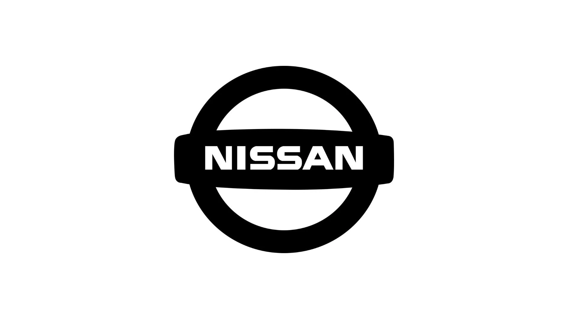 Schwarz-weißes Nissan-Logo mit einem Kreis und dem Schriftzug "NISSAN" in der Mitte.