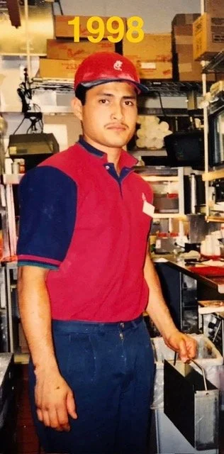 Alex working in the kitchen of the Riverstone Parkway Chick-fil-A in 1998