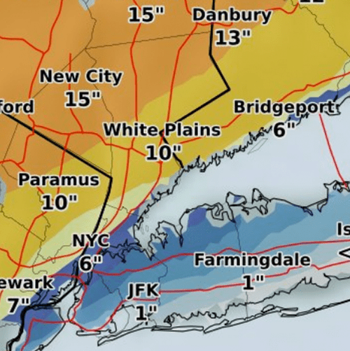 Detail of a map with color bands and precipitation estimates.