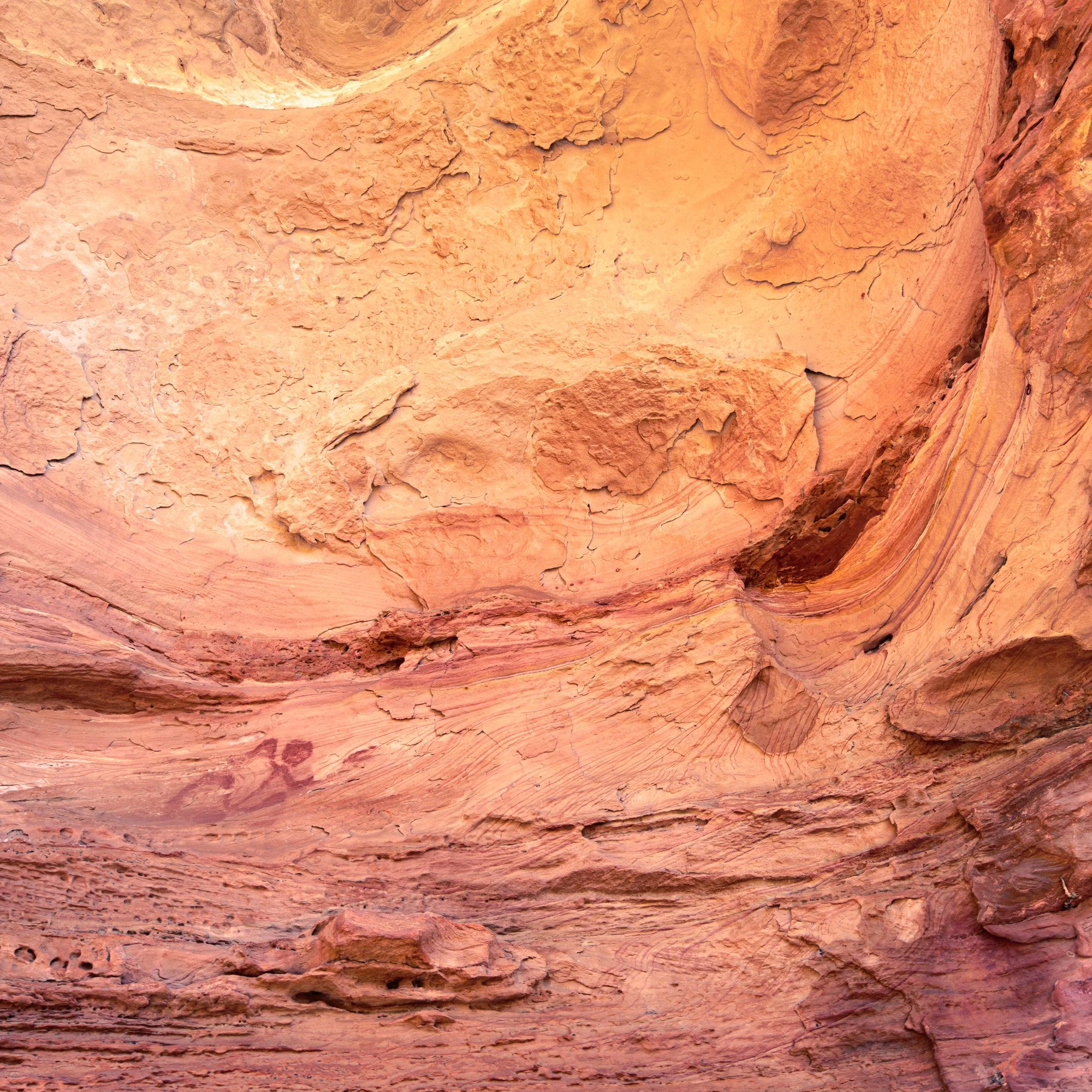 Swirling bands of ancient sandstone reveal the geological forces preserved in the rock of the East Kimberley. Curved cross-bedding records the movement of sediment beneath ancient waters.