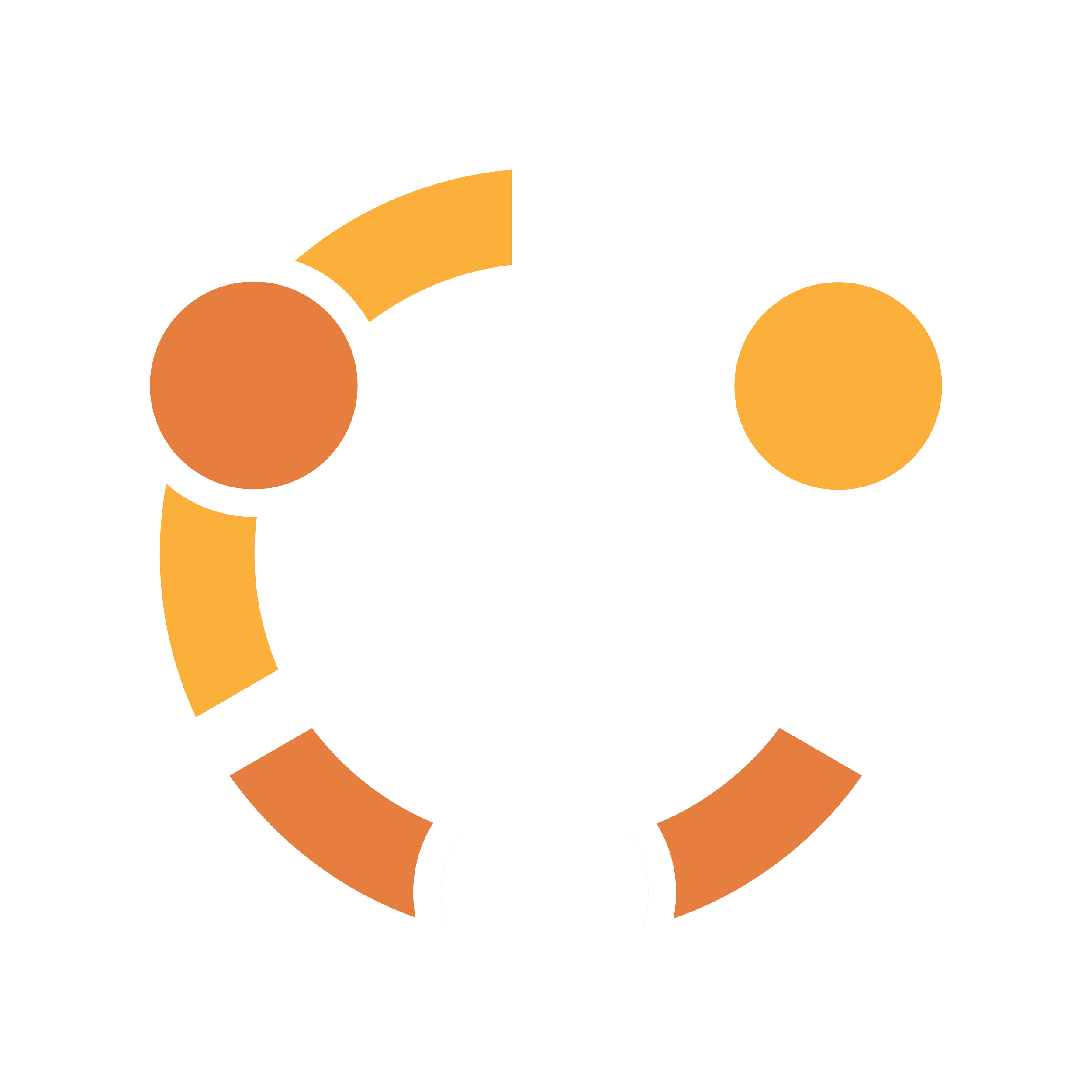 Circle of interconnected segments in orange, yellow, white, and black, forming a circular pattern.