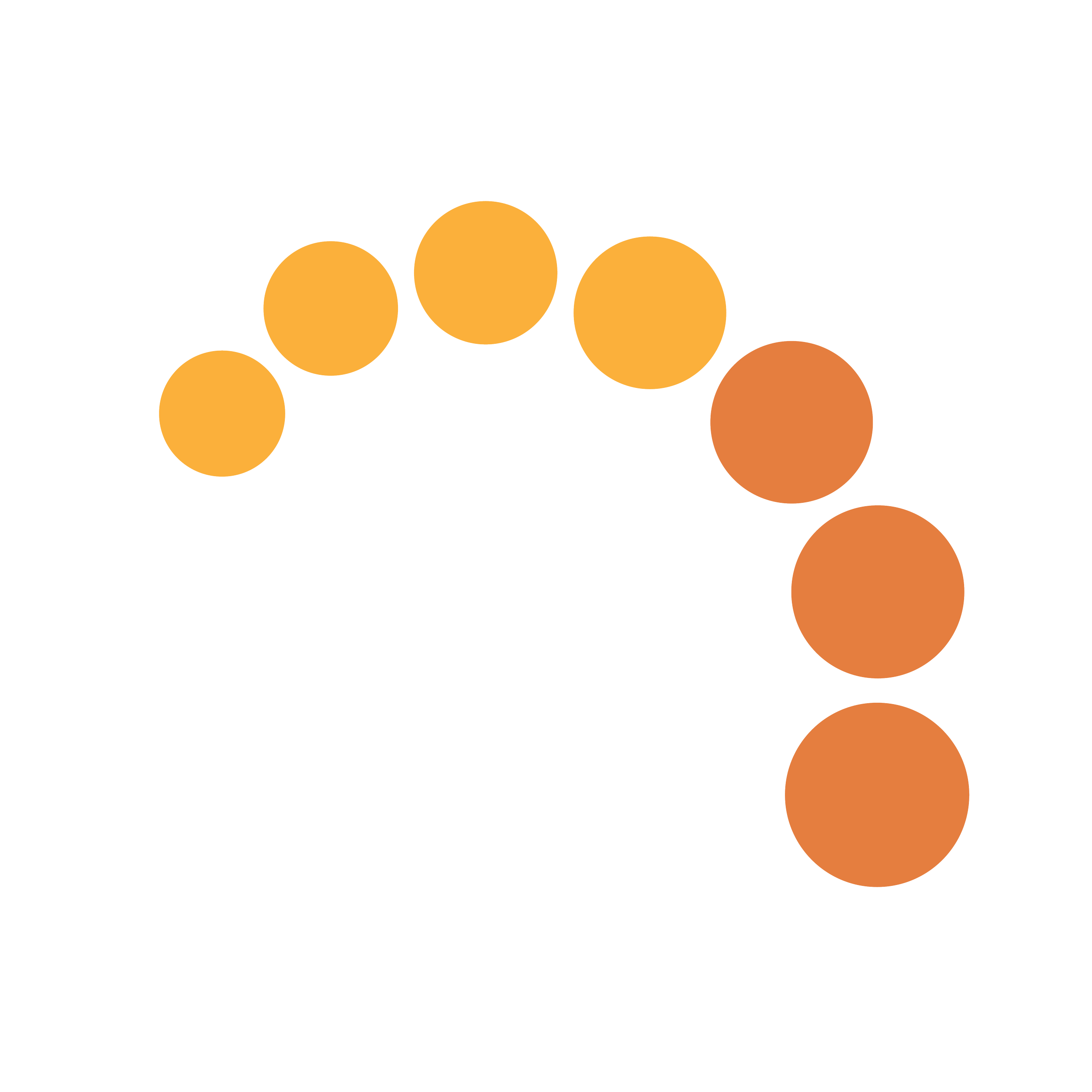 Illustration of various circles in shades of orange, brown, and white on a black background.