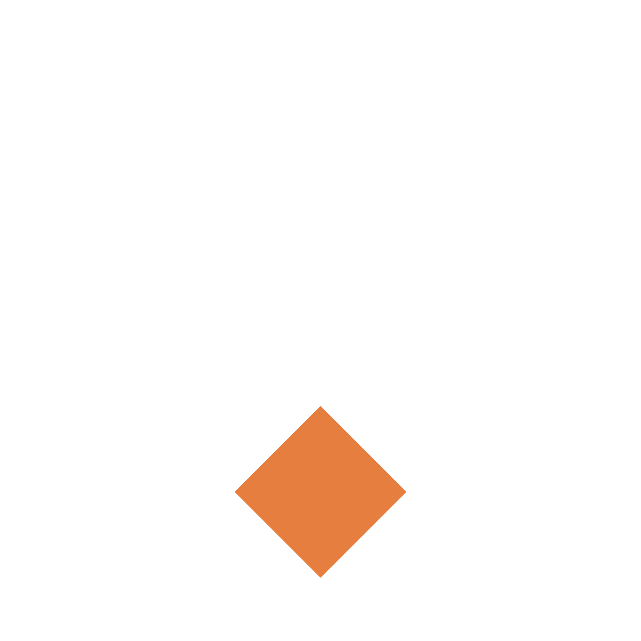 Abstract black and white geometric pattern with two layers of diamonds and an orange square at the bottom.