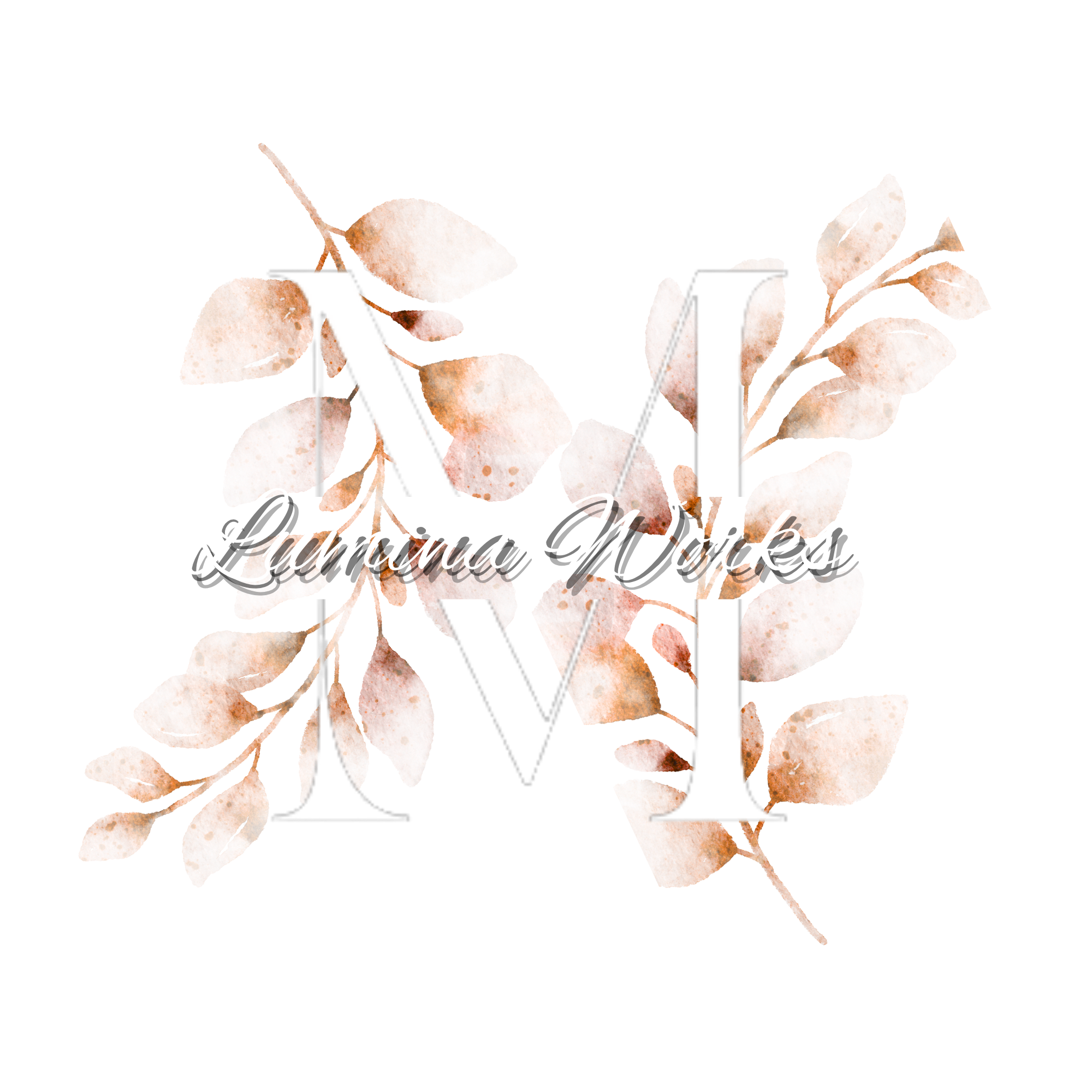 Watercolor floral arrangement with leaves and branches in shades of brown, beige, and orange over the phrase 'Lavanda Flowers' in cursive script.