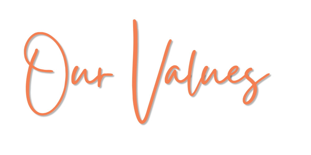 Text reading 'Our Values' in a stylish, cursive font with a black background.