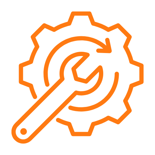 Orange gear and wrench icon representing settings or maintenance.