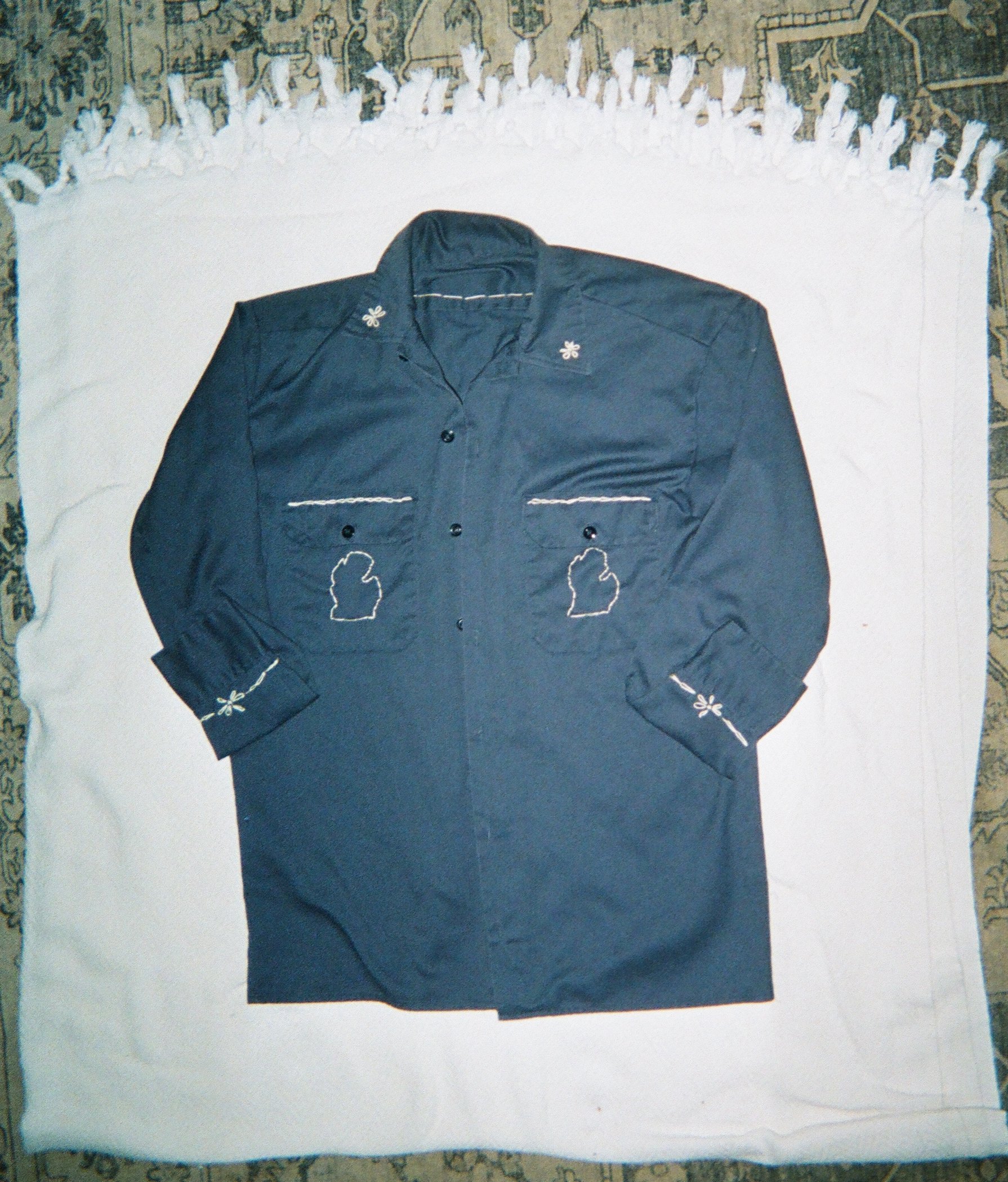 Medium Cream Thread on Blue Canvas