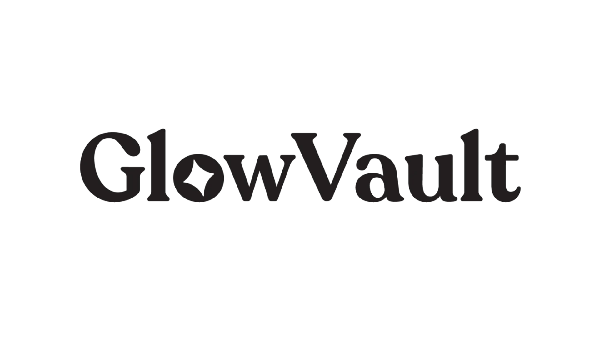 Black logo with the word 'GlowVault' in stylized letters.