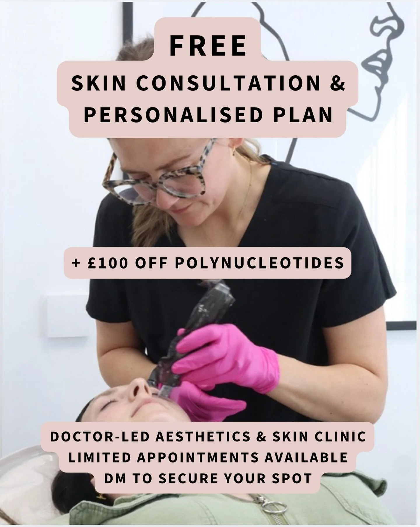 ⚡️ MAY CLINIC BOOKINGS NOW LIVE ⚡️

My next Cheshire doctor-led aesthetics &amp; skin clinic will be on Saturday 23rd May.

For this date only:

&bull; FREE skin consultation + personalised skincare plan (usually &pound;45)
&bull; &pound;100 off poly