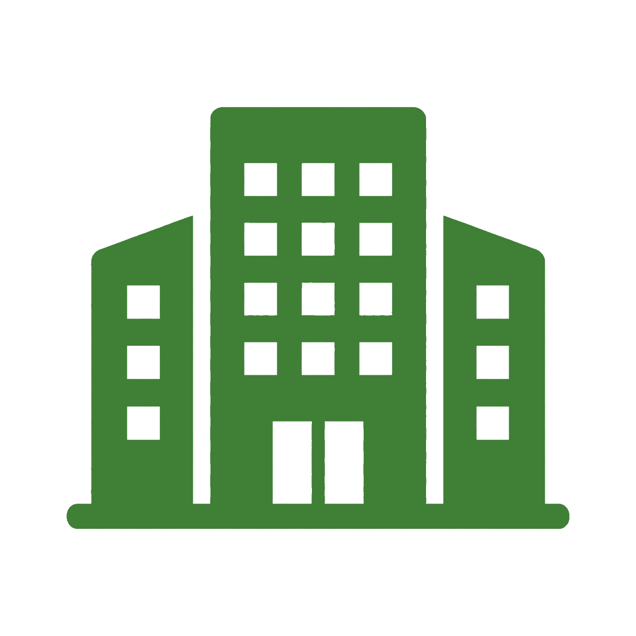 Icon of a green city building with multiple floors and windows.