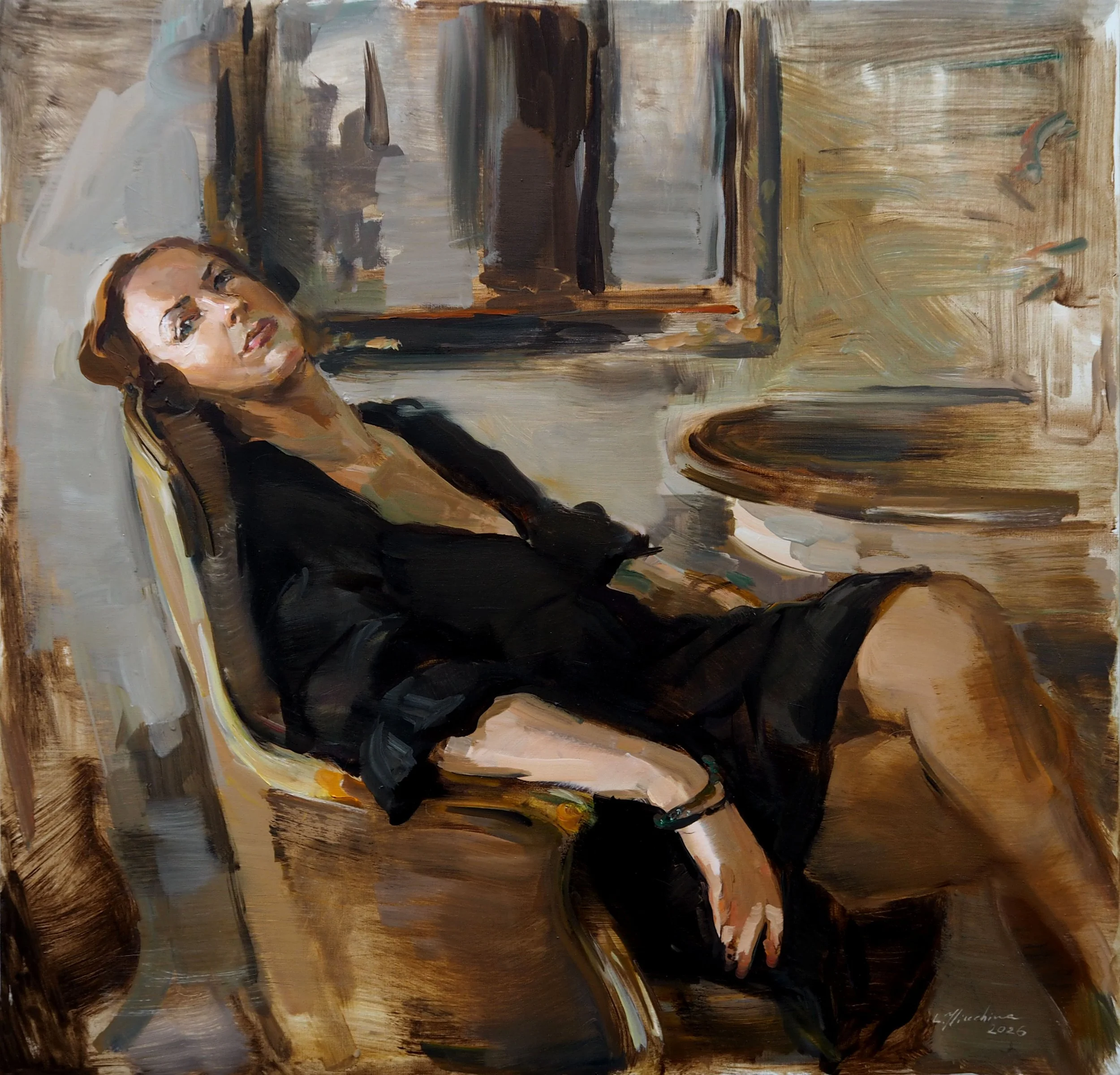 Black dress. Oil on canvas, 80 x 80 cm. 2026