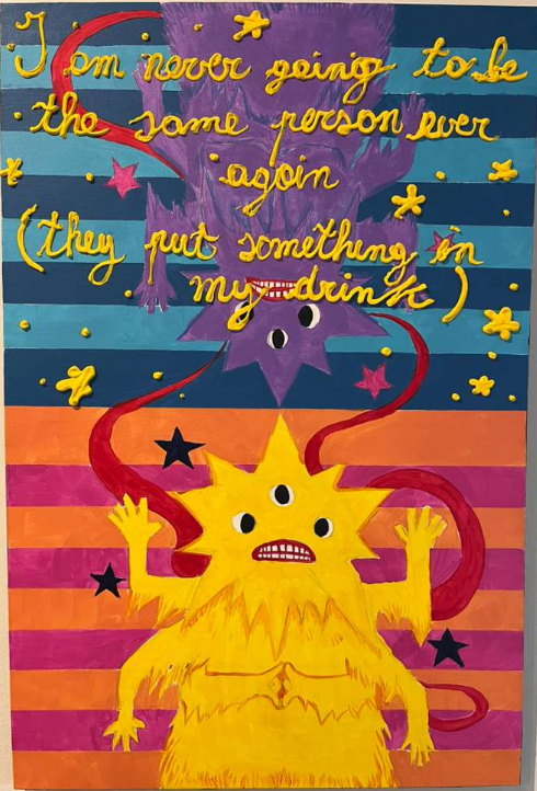 Unusual Fears and Monsters 3 (2026). 24 x 36 in, Acrylics, baking soda, and spit on canvas