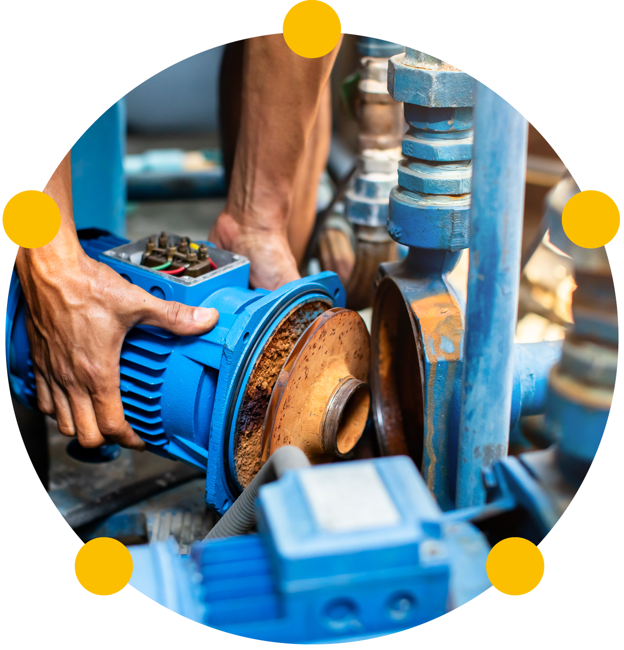 Plumbers working to installation centrifugal water pump motor