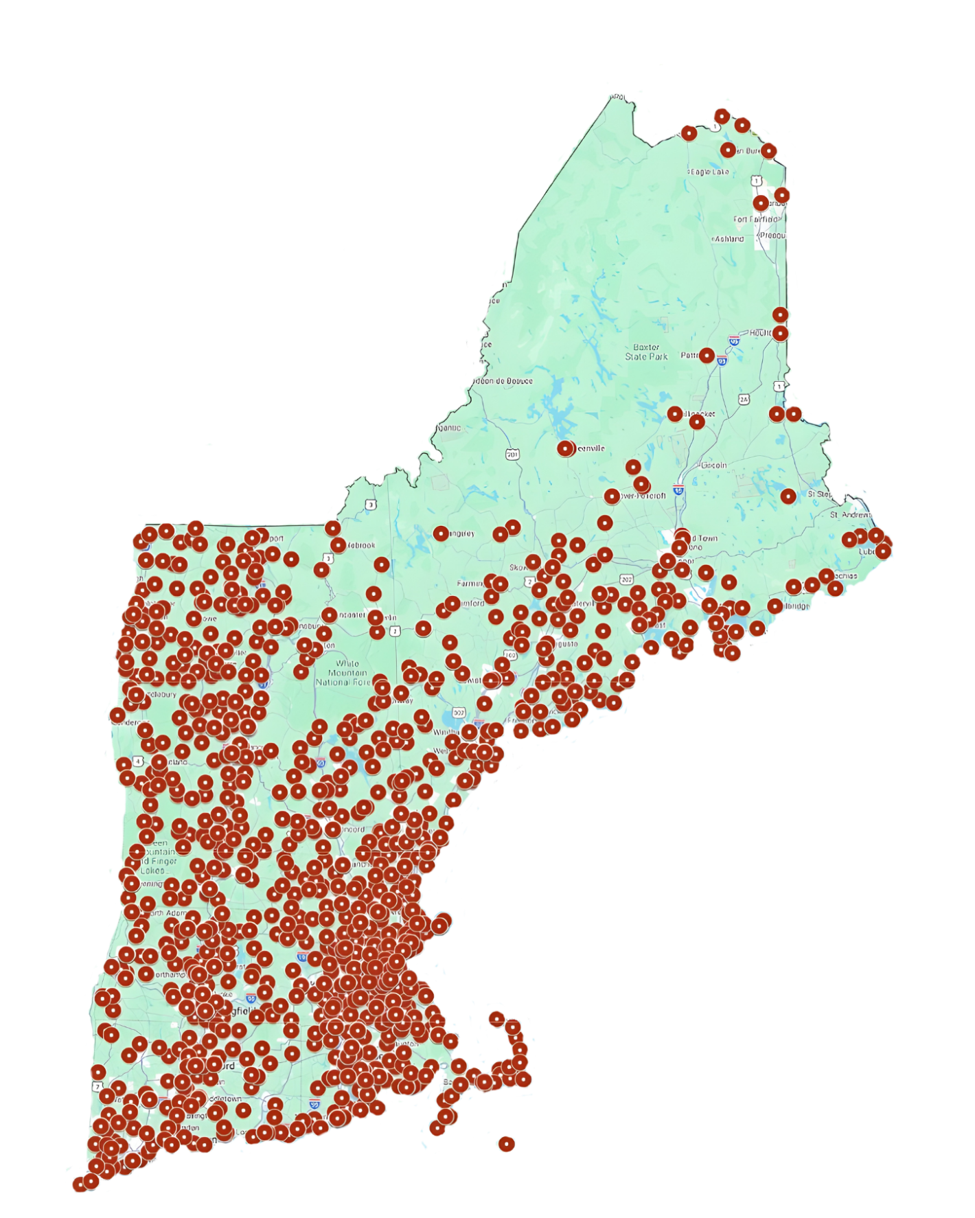 This graphic represents three decades of grassroots funding across New England.  See more details in via the interactive map below.