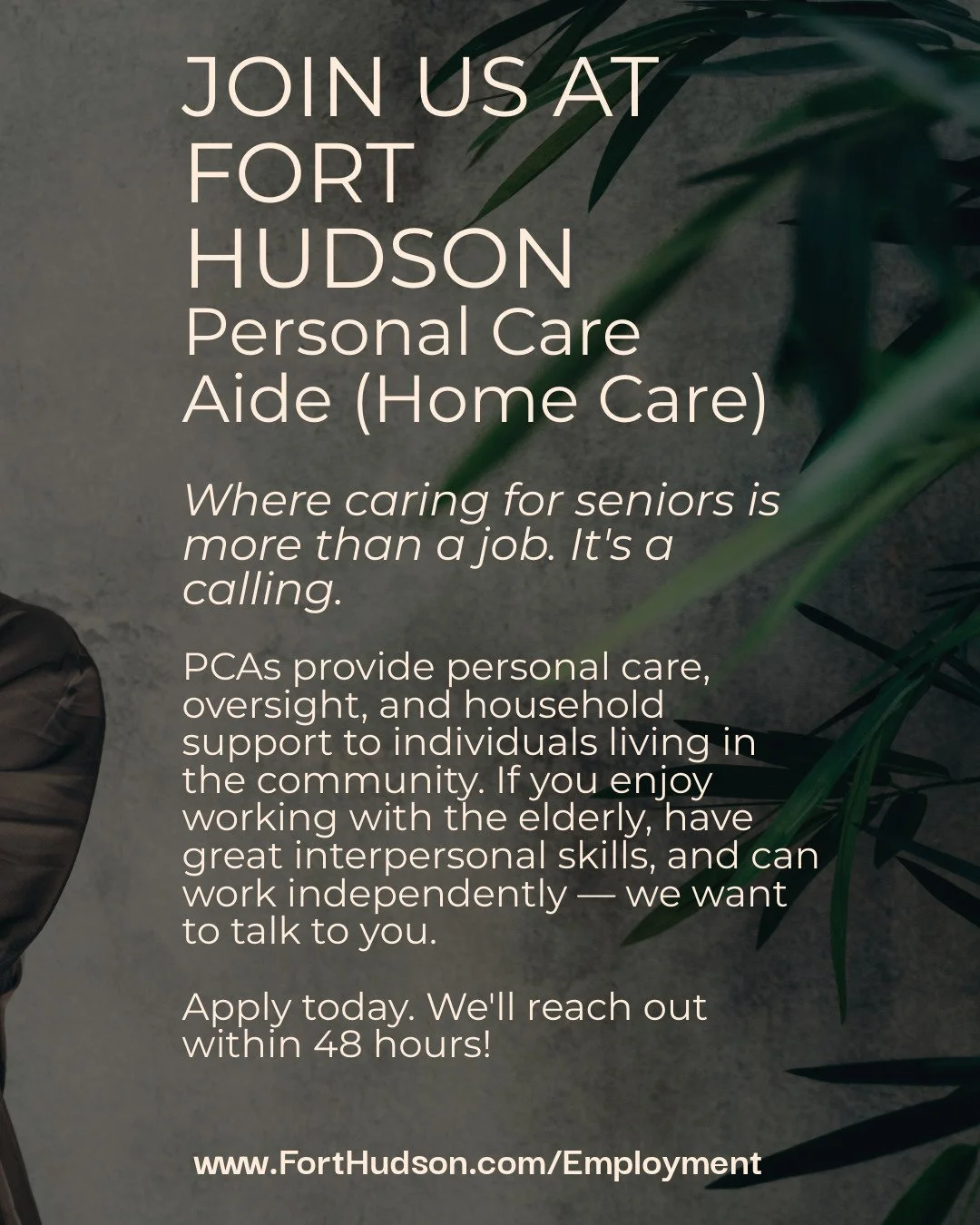 JOIN OUR TEAM &mdash; Personal Care Aide (Home Care)
Where caring for seniors is more than a job. It's a calling.

✅ Be part of a winning team
✅ Make a difference &mdash; every day
✅ Feel valued &mdash; where your voice matters

PCAs provide personal