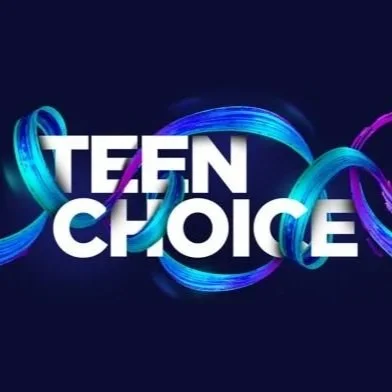 Teen Choice logo with swirling blue and purple graphics.