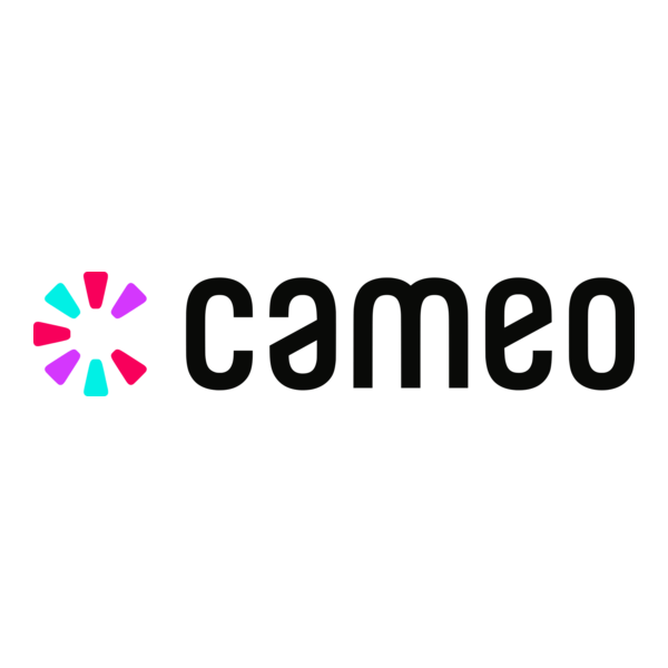 Cameo logo with multicolored circular icon and black lowercase text.